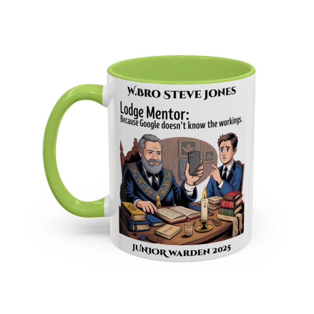 Premium Personalised Freemason Colour Rim Mug - Lodge Mentor Design - Because Google doesn't know the workings - Masonic Mugs