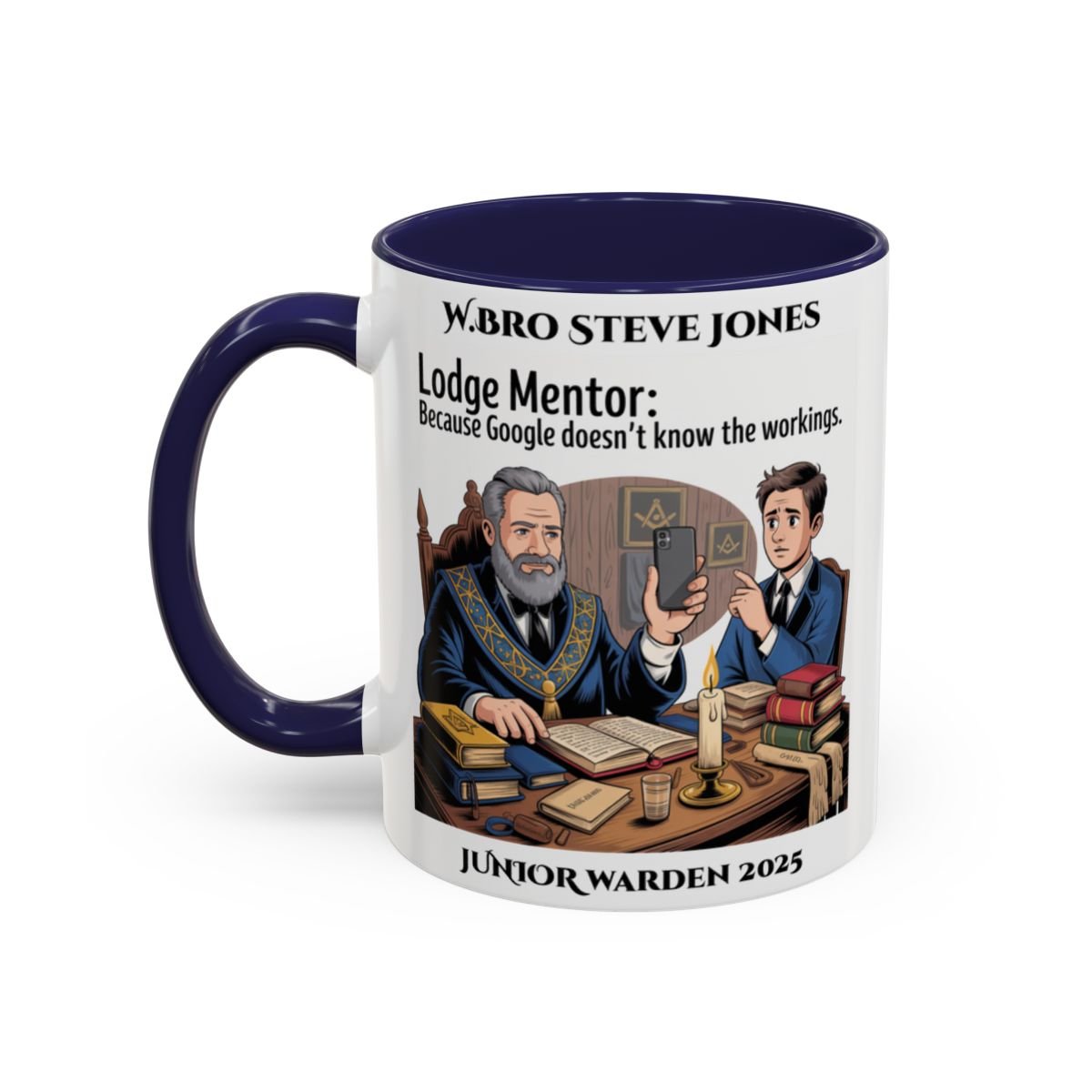 Premium Personalised Freemason Colour Rim Mug - Lodge Mentor Design - Because Google doesn't know the workings - Masonic Mugs