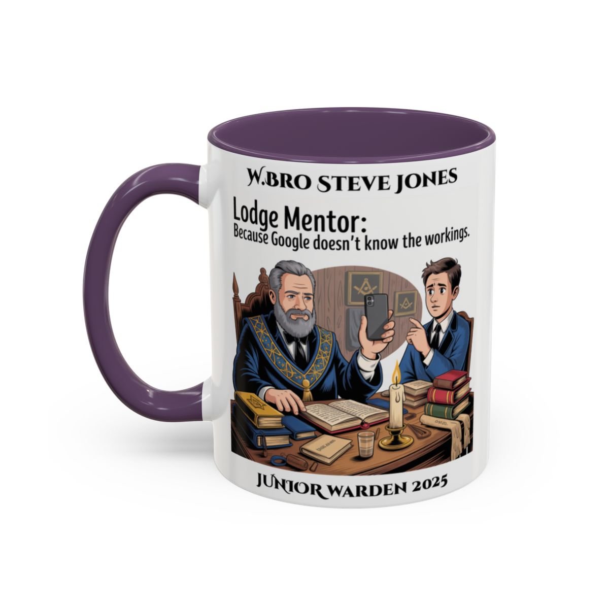 Premium Personalised Freemason Colour Rim Mug - Lodge Mentor Design - Because Google doesn't know the workings - Masonic Mugs