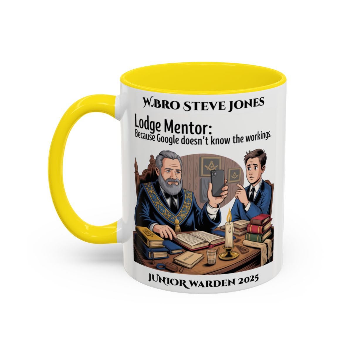 Premium Personalised Freemason Colour Rim Mug - Lodge Mentor Design - Because Google doesn't know the workings - Masonic Mugs