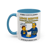 Premium Personalised Freemason Colour Rim Mug - Lodge Mentor Design - For instruction, encouragement and proving - Masonic Mugs
