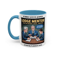 Premium Personalised Freemason Colour Rim Mug - Lodge Mentor Design - Guide for Answers Advise and Ritual - Masonic Mugs