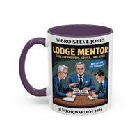Premium Personalised Freemason Colour Rim Mug - Lodge Mentor Design - Guide for Answers Advise and Ritual - Masonic Mugs