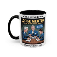 Premium Personalised Freemason Colour Rim Mug - Lodge Mentor Design - Guide for Answers Advise and Ritual - Masonic Mugs