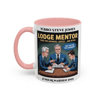 Premium Personalised Freemason Colour Rim Mug - Lodge Mentor Design - Guide for Answers Advise and Ritual - Masonic Mugs