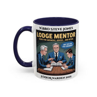 Premium Personalised Freemason Colour Rim Mug - Lodge Mentor Design - Guide for Answers Advise and Ritual - Masonic Mugs