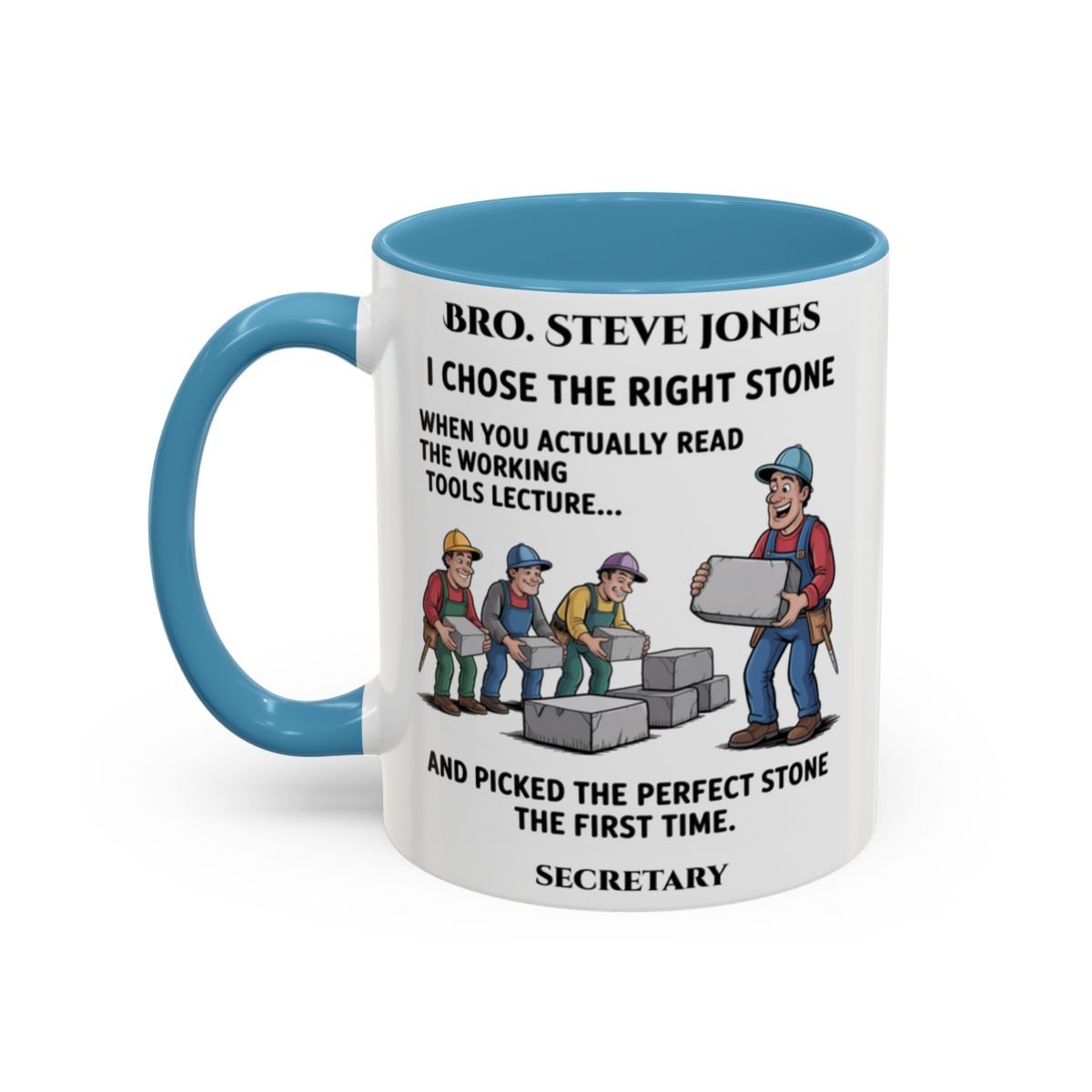 Premium Personalised Freemason Colour Rim Mug - Mark Choosing the right stone - Masonic Mugs