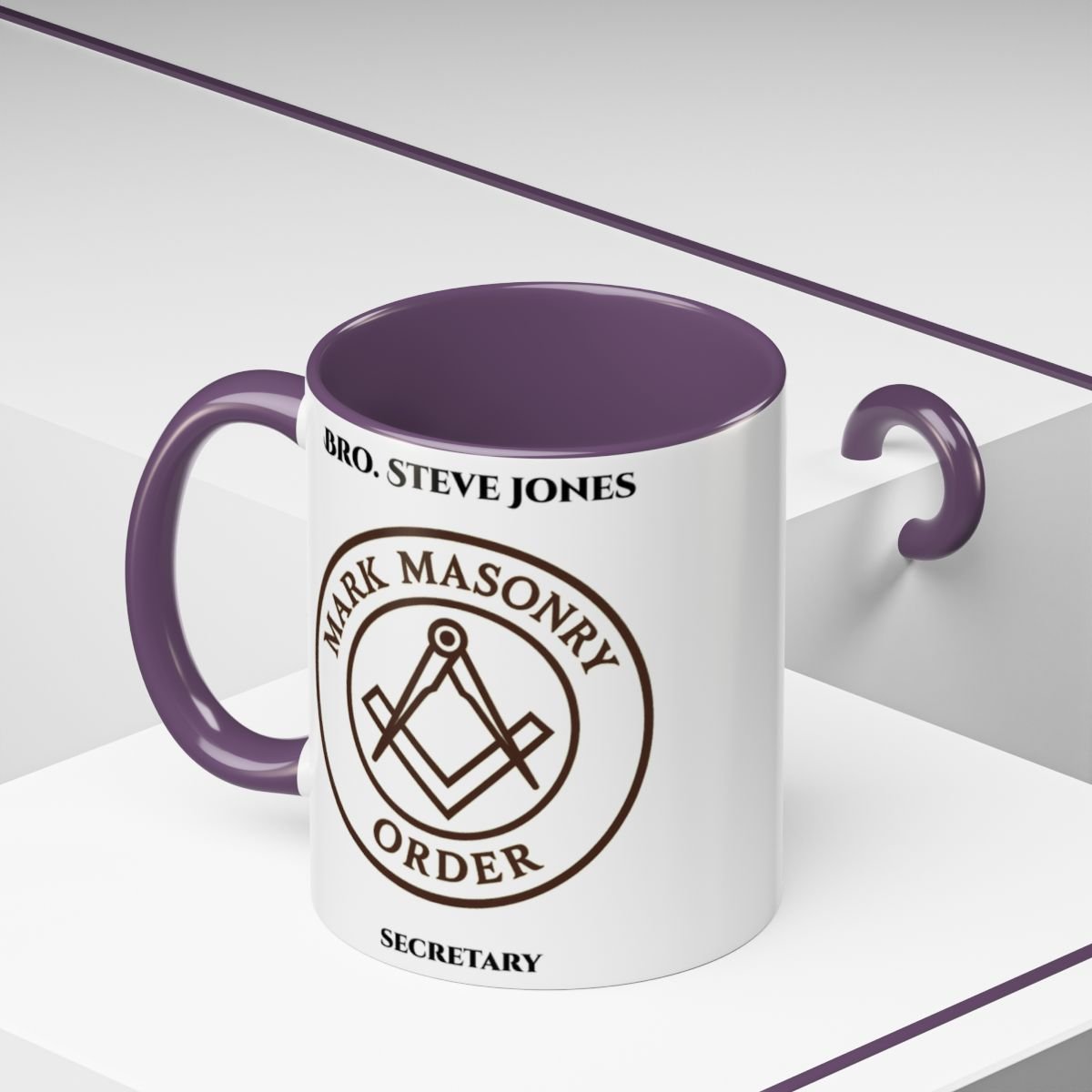 Premium Personalised Freemason Colour Rim Mug - Mark Masonry Emblem - Masonic Mugs