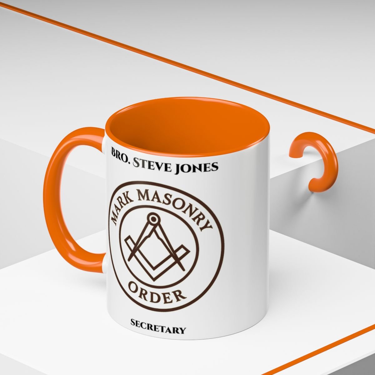 Premium Personalised Freemason Colour Rim Mug - Mark Masonry Emblem - Masonic Mugs