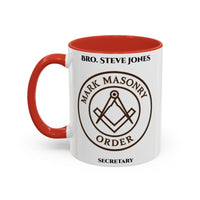 Premium Personalised Freemason Colour Rim Mug - Mark Masonry Emblem - Masonic Mugs