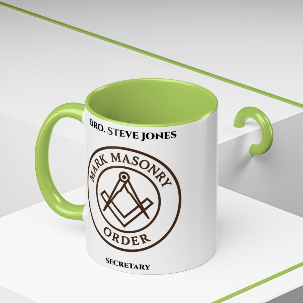Premium Personalised Freemason Colour Rim Mug - Mark Masonry Emblem - Masonic Mugs