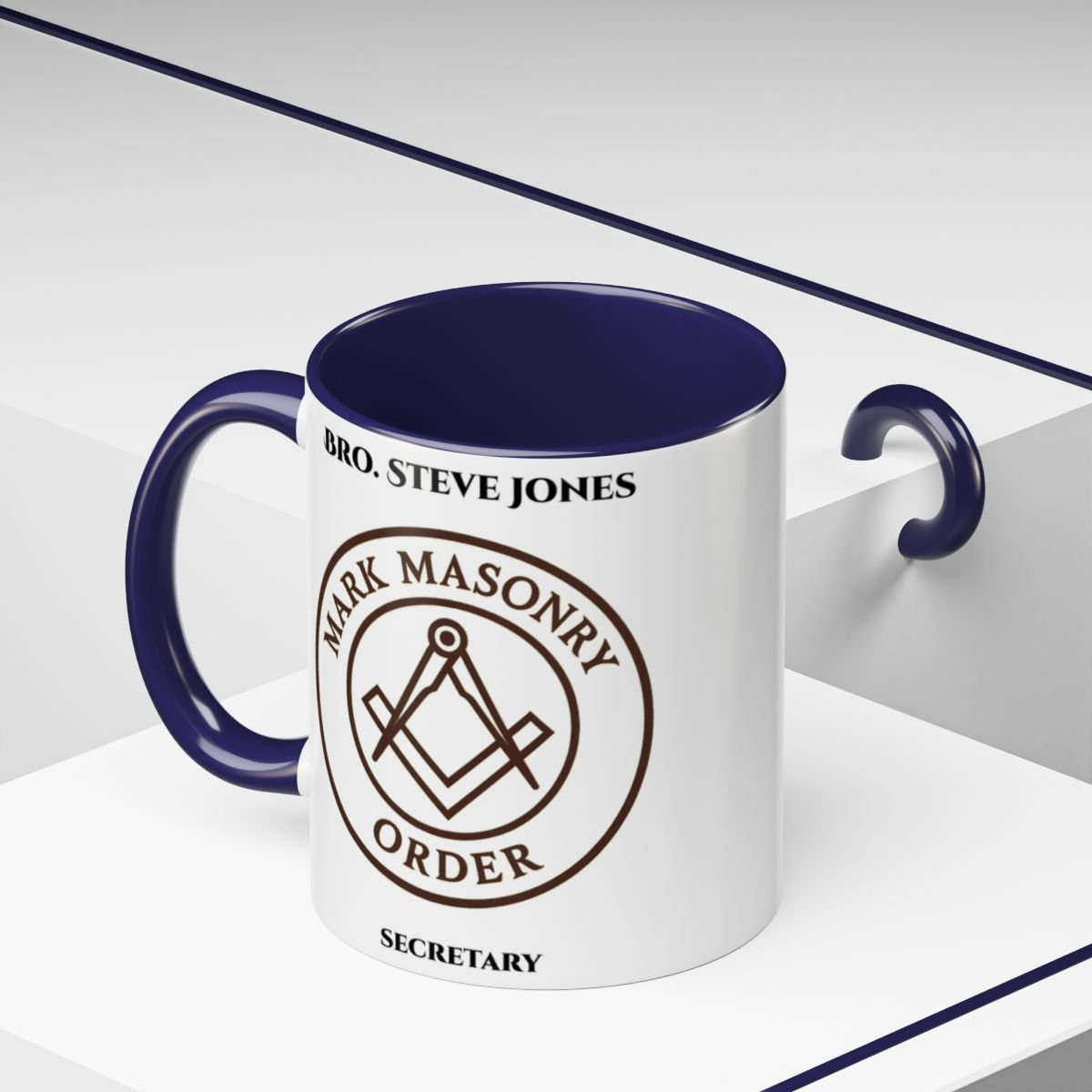 Premium Personalised Freemason Colour Rim Mug - Mark Masonry Emblem - Masonic Mugs