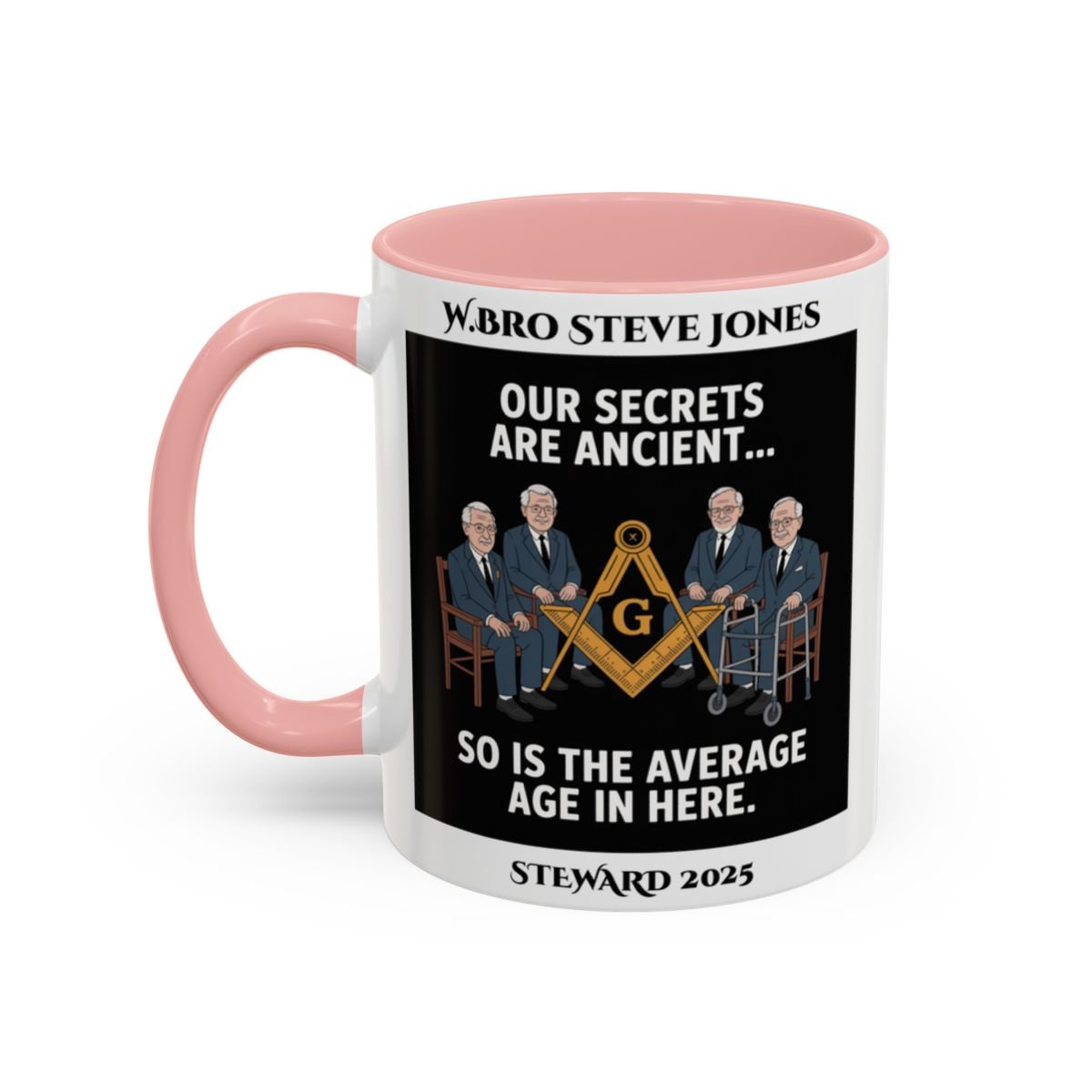 Premium Personalised Freemason Colour Rim Mug - Masonic Memes Design - Average age of people here - Masonic Mugs
