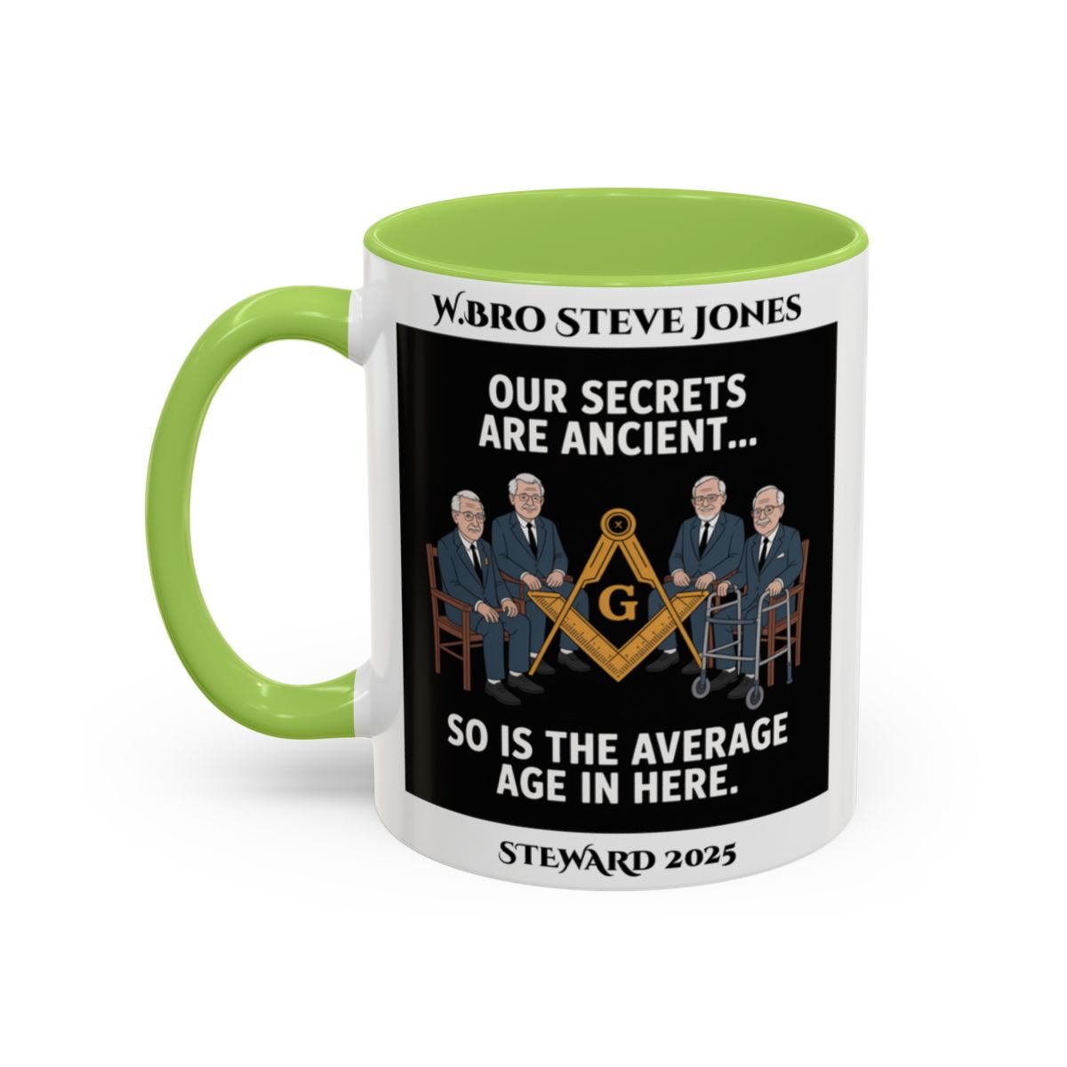 Premium Personalised Freemason Colour Rim Mug - Masonic Memes Design - Average age of people here - Masonic Mugs