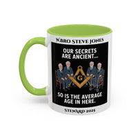 Premium Personalised Freemason Colour Rim Mug - Masonic Memes Design - Average age of people here - Masonic Mugs