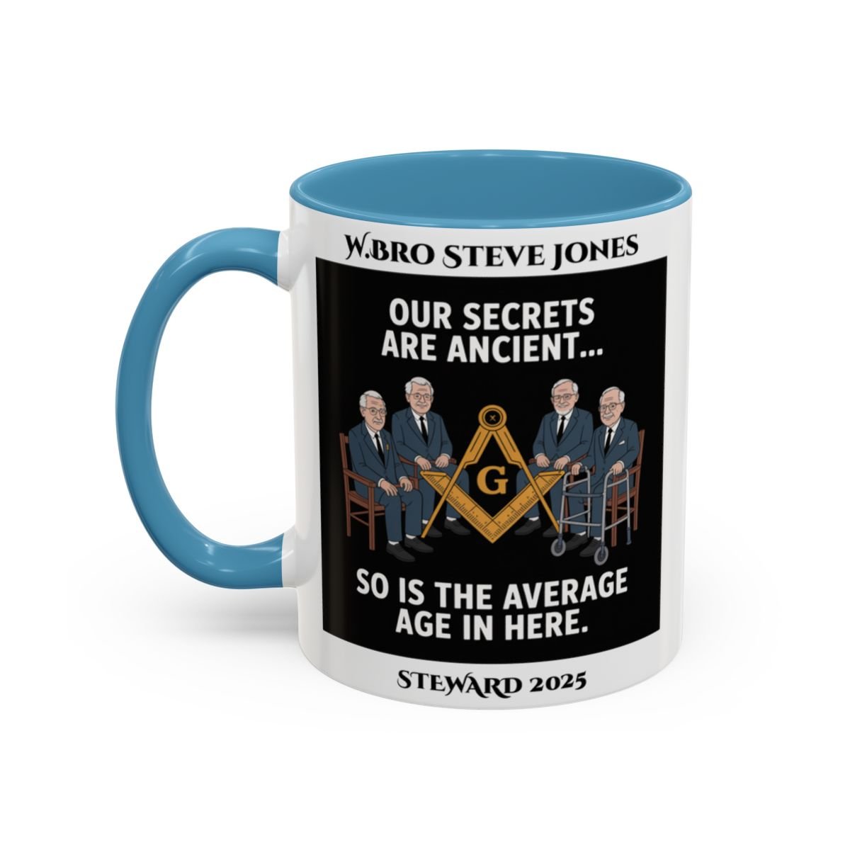 Premium Personalised Freemason Colour Rim Mug - Masonic Memes Design - Average age of people here - Masonic Mugs