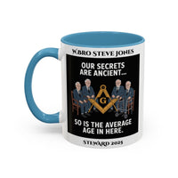 Premium Personalised Freemason Colour Rim Mug - Masonic Memes Design - Average age of people here - Masonic Mugs
