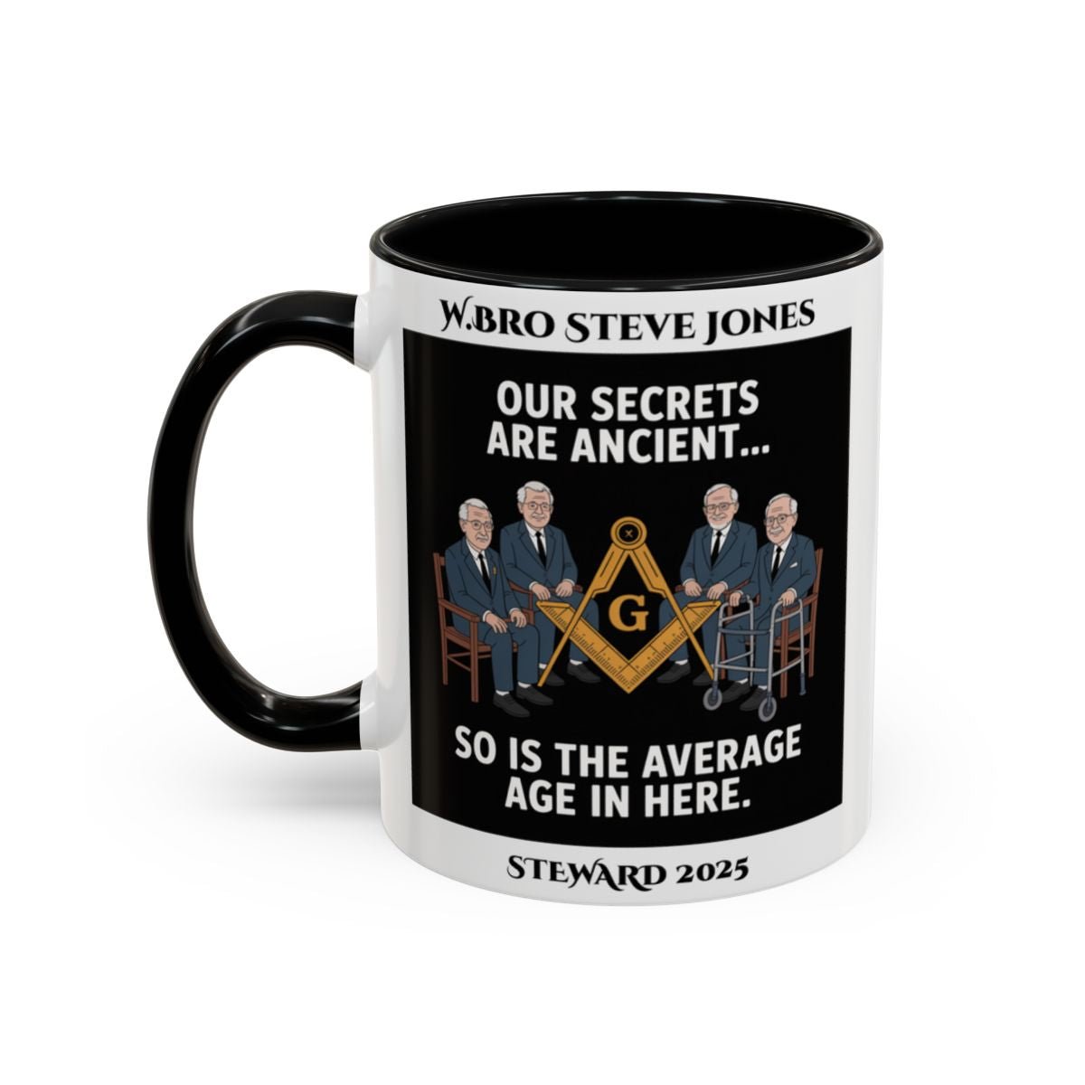 Premium Personalised Freemason Colour Rim Mug - Masonic Memes Design - Average age of people here - Masonic Mugs