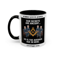 Premium Personalised Freemason Colour Rim Mug - Masonic Memes Design - Average age of people here - Masonic Mugs