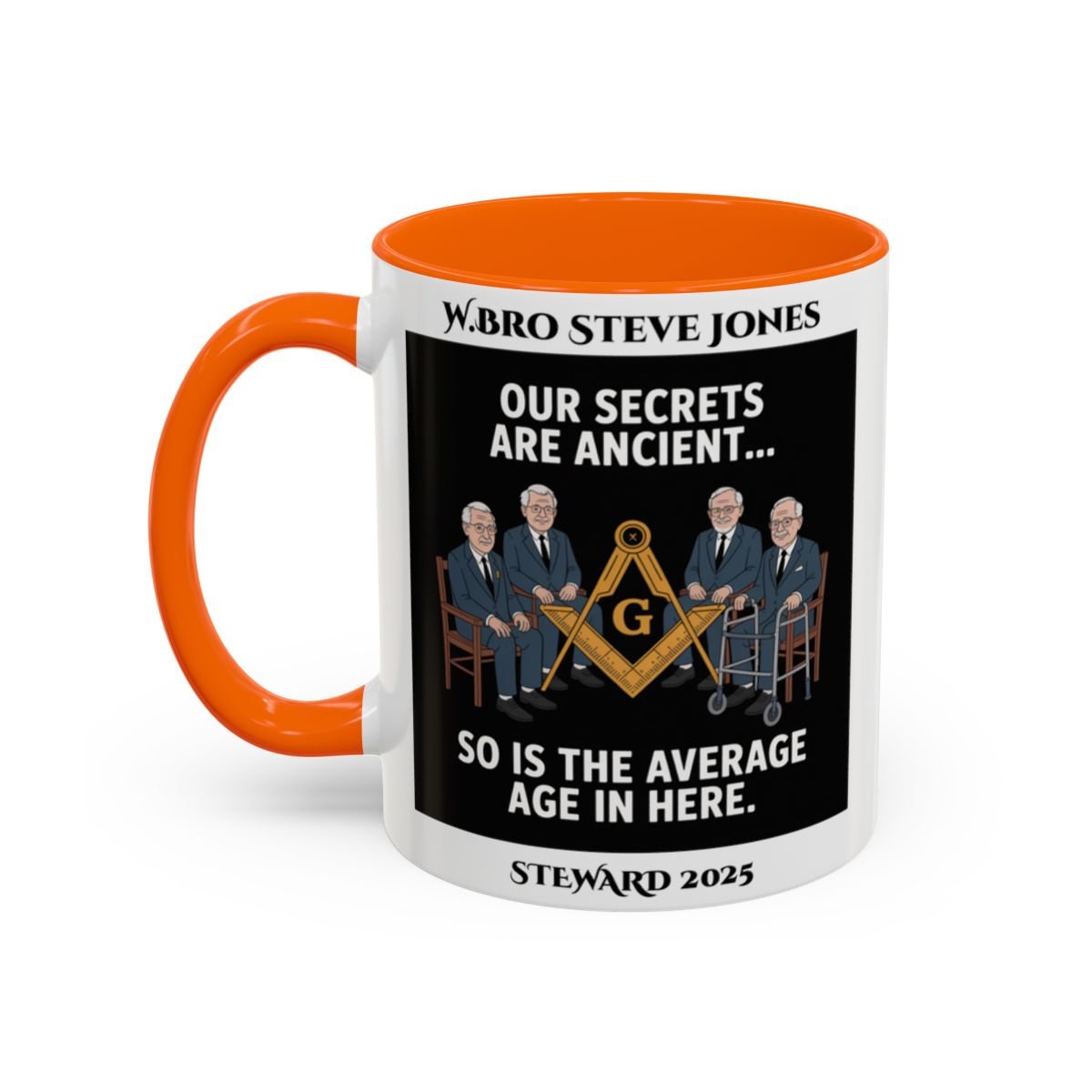 Premium Personalised Freemason Colour Rim Mug - Masonic Memes Design - Average age of people here - Masonic Mugs