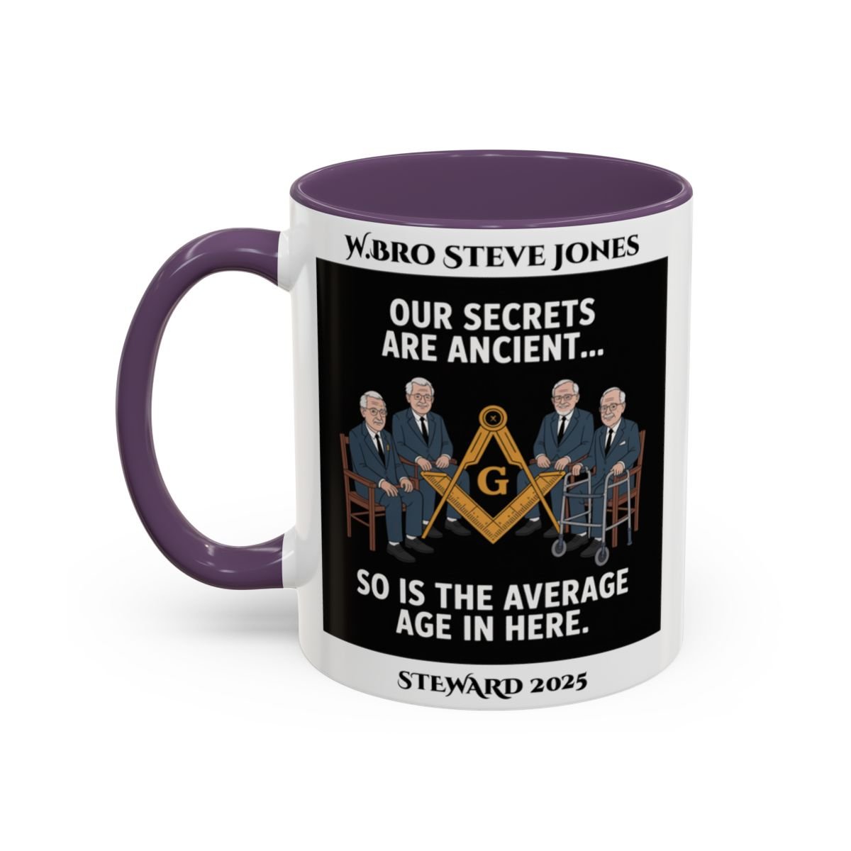 Premium Personalised Freemason Colour Rim Mug - Masonic Memes Design - Average age of people here - Masonic Mugs
