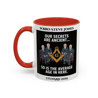 Premium Personalised Freemason Colour Rim Mug - Masonic Memes Design - Average age of people here - Masonic Mugs
