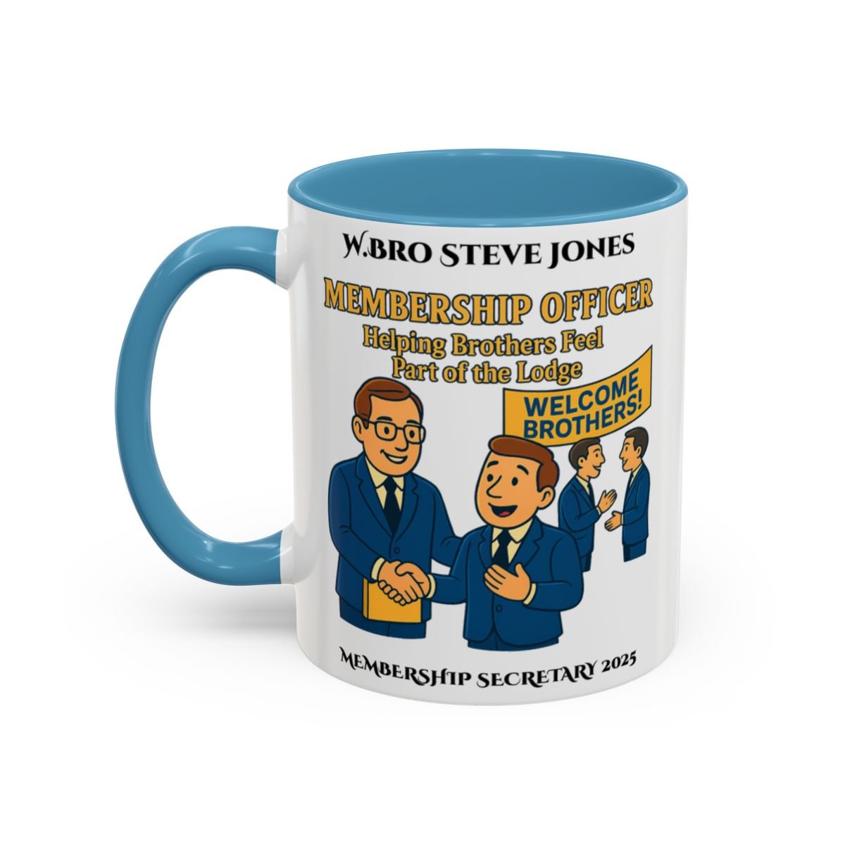 Premium Personalised Freemason Colour Rim Mug - Membership Officer Design Helping brothers feel part of the lodge - Masonic Mugs