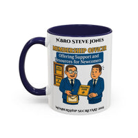 Premium Personalised Freemason Colour Rim Mug - Membership Officer Design Offering support and resources for newcomers - Masonic Mugs