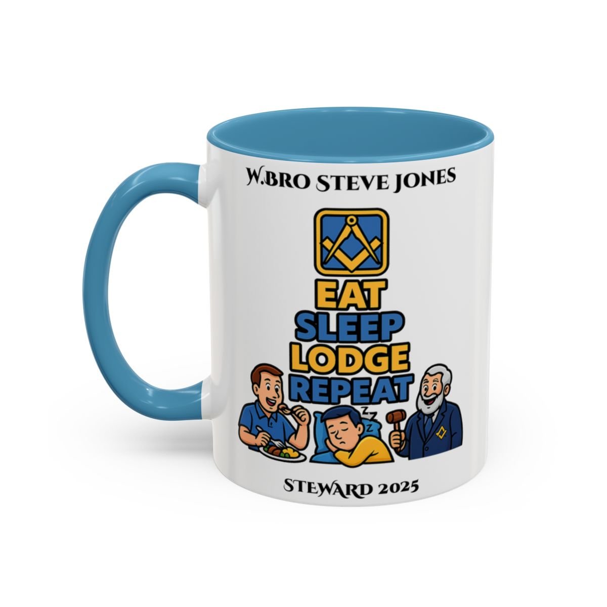 Premium Personalised Freemason Colour Rim Mug - Meme - eat, sleep, lodge, repeat - Masonic Mugs