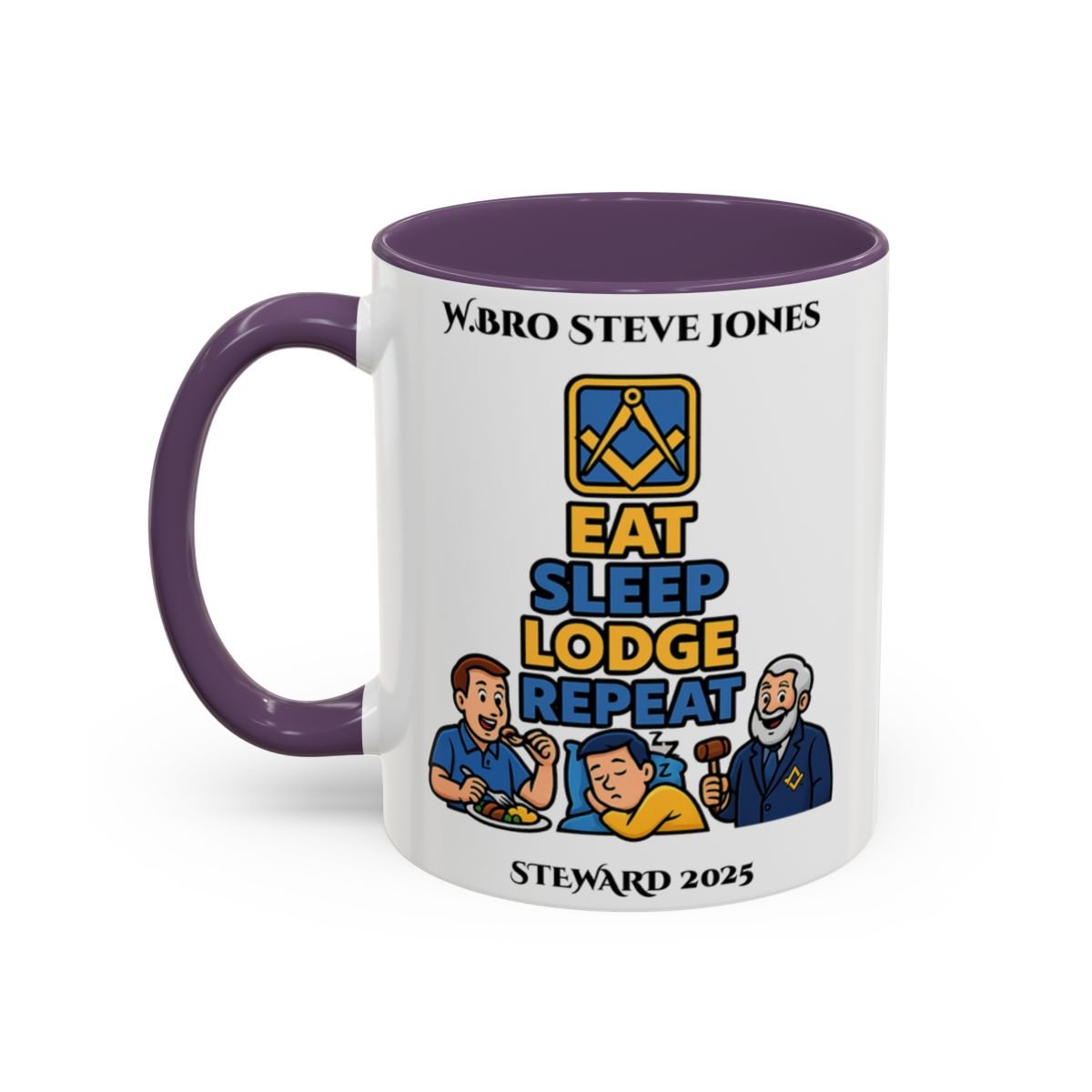 Premium Personalised Freemason Colour Rim Mug - Meme - eat, sleep, lodge, repeat - Masonic Mugs