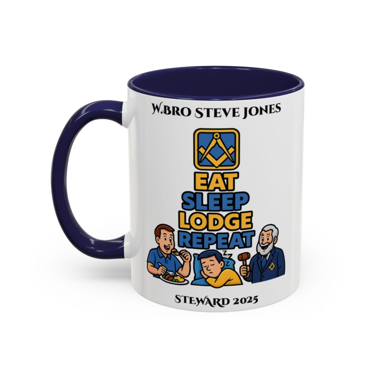 Premium Personalised Freemason Colour Rim Mug - Meme - eat, sleep, lodge, repeat - Masonic Mugs
