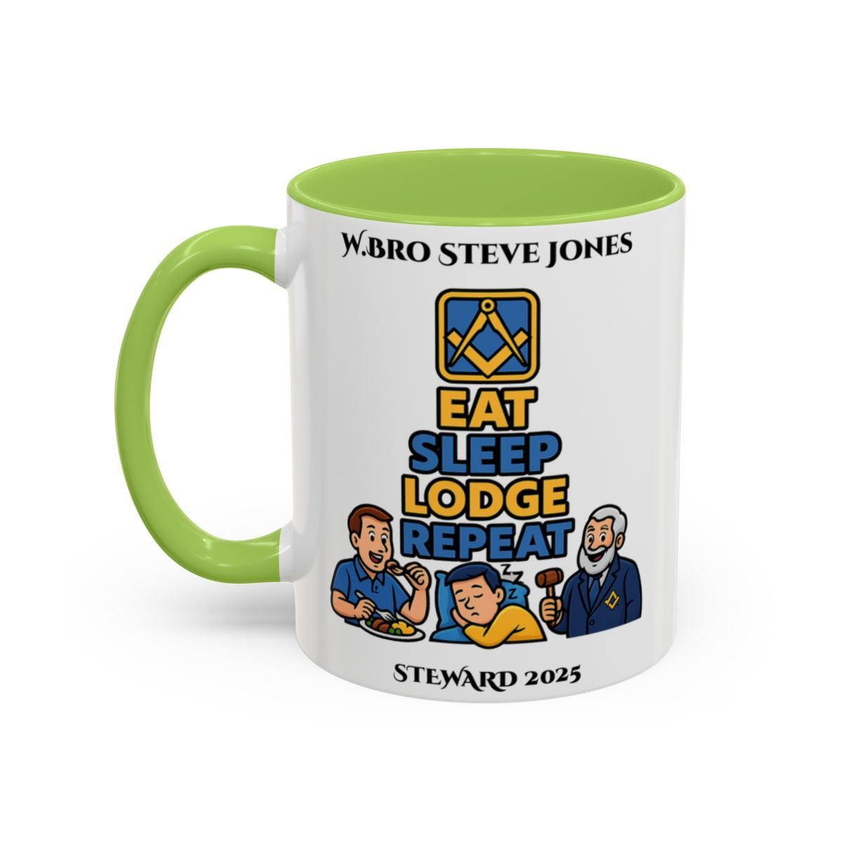 Premium Personalised Freemason Colour Rim Mug - Meme - eat, sleep, lodge, repeat - Masonic Mugs