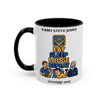 Premium Personalised Freemason Colour Rim Mug - Meme - eat, sleep, lodge, repeat - Masonic Mugs