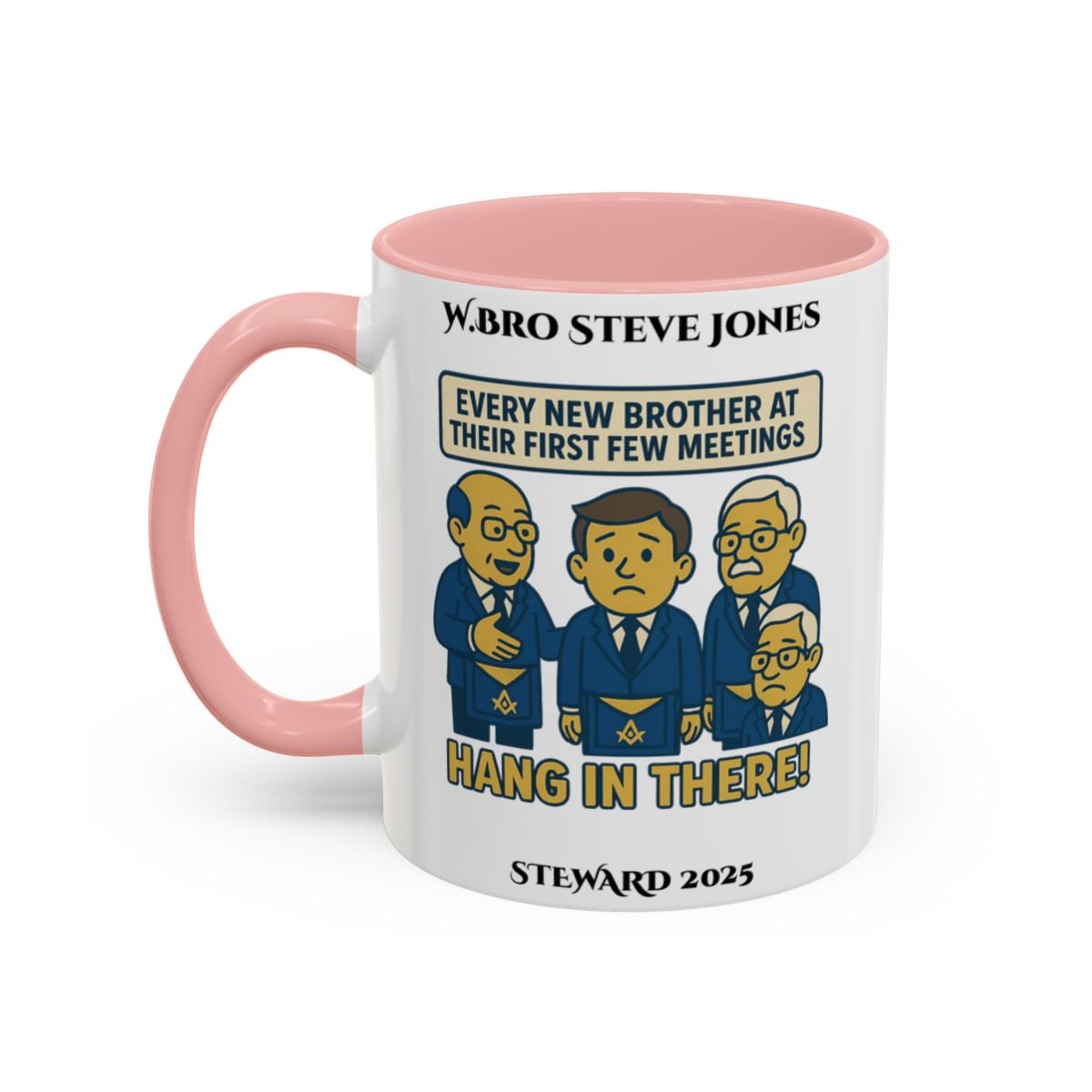 Premium Personalised Freemason Colour Rim Mug - Meme - Every new member at meetings - Masonic Mugs