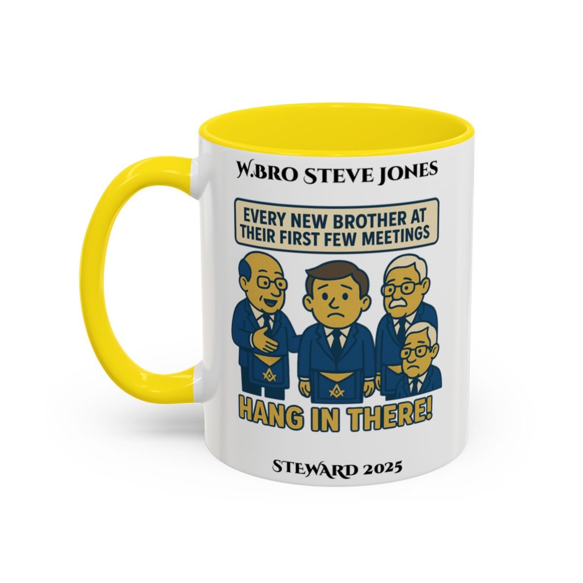 Premium Personalised Freemason Colour Rim Mug - Meme - Every new member at meetings - Masonic Mugs