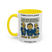 Premium Personalised Freemason Colour Rim Mug - Meme - Every new member at meetings - Masonic Mugs