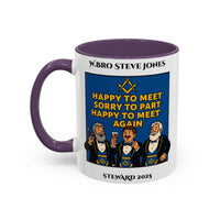 Premium Personalised Freemason Colour Rim Mug - Meme - Happy to meet, Sorry to Part, Happy to Meet again - Masonic Mugs