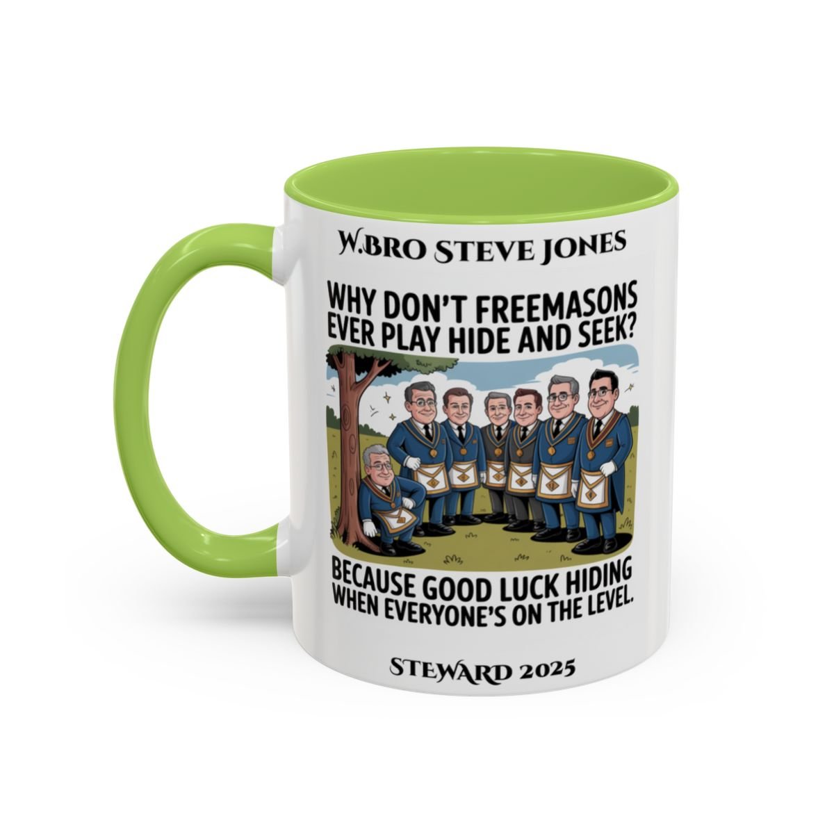 Premium Personalised Freemason Colour Rim Mug - Meme - Hide and Seek - Masonic Mugs