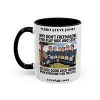 Premium Personalised Freemason Colour Rim Mug - Meme - Hide and Seek - Masonic Mugs