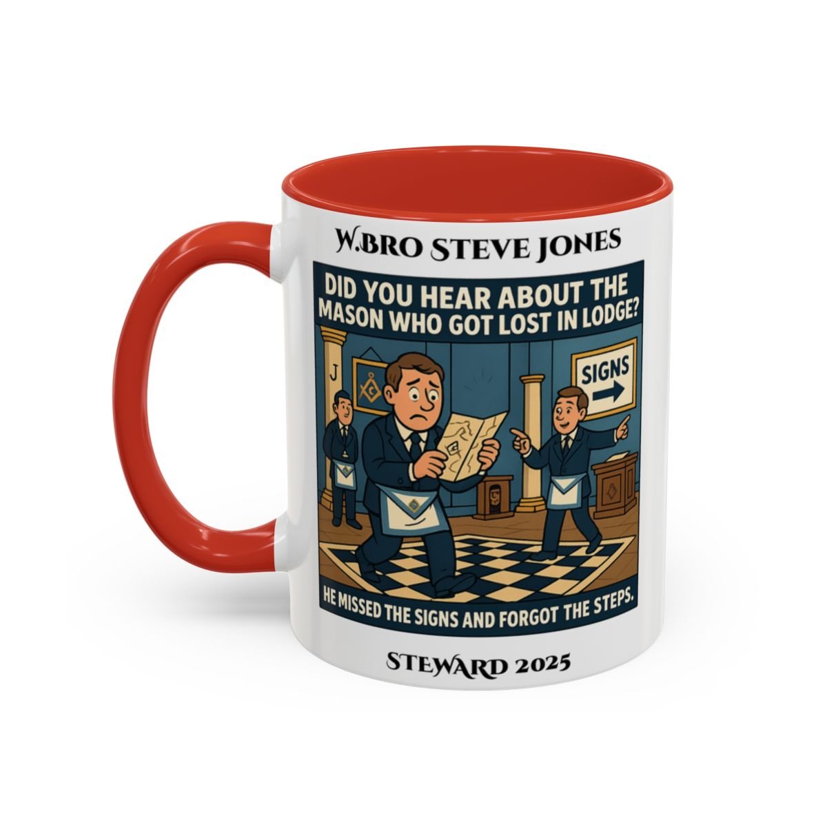 Premium Personalised Freemason Colour Rim Mug - Meme - missed the signs - Masonic Mugs