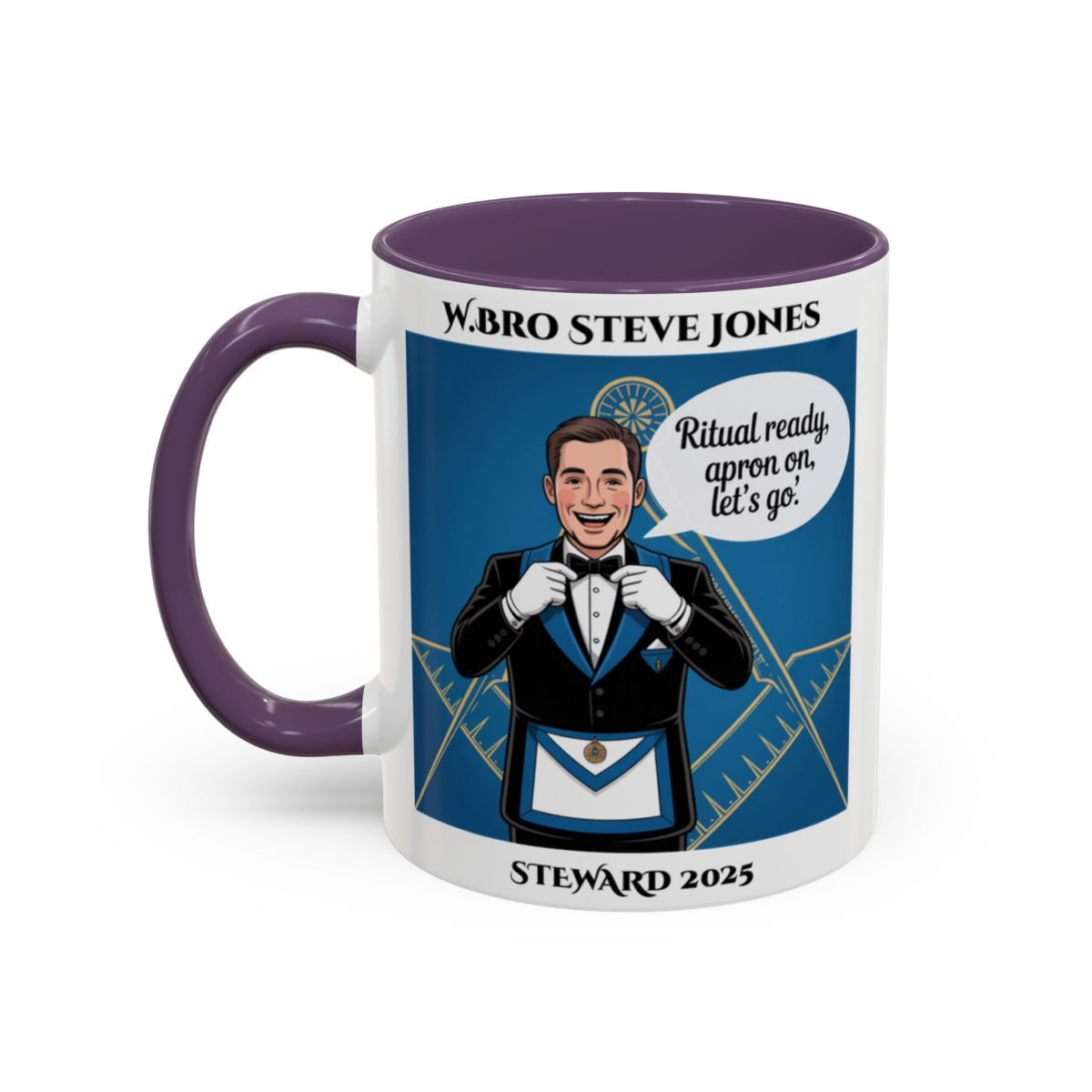 Premium Personalised Freemason Colour Rim Mug - Meme - Ritual Ready Apron On Let's go - Masonic Mugs
