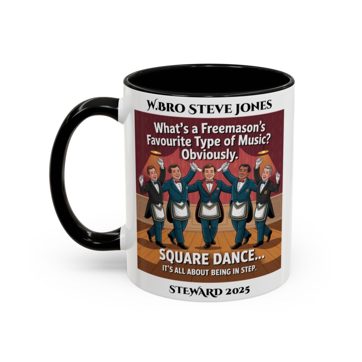 Premium Personalised Freemason Colour Rim Mug - Meme - Square Dance - Masonic Mugs