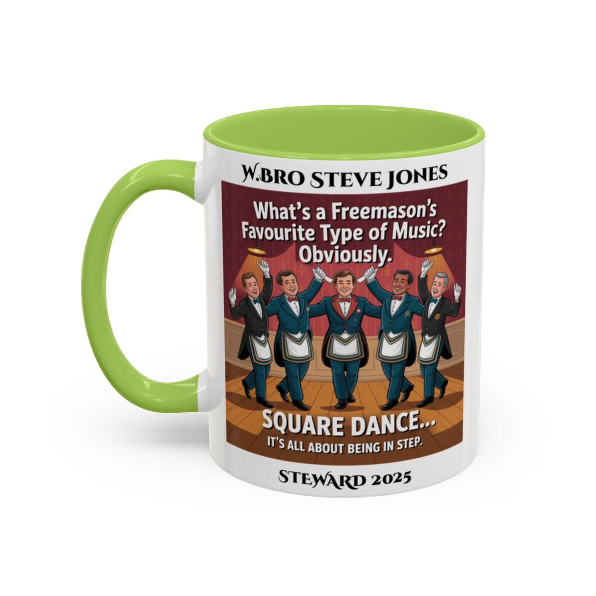Premium Personalised Freemason Colour Rim Mug - Meme - Square Dance - Masonic Mugs