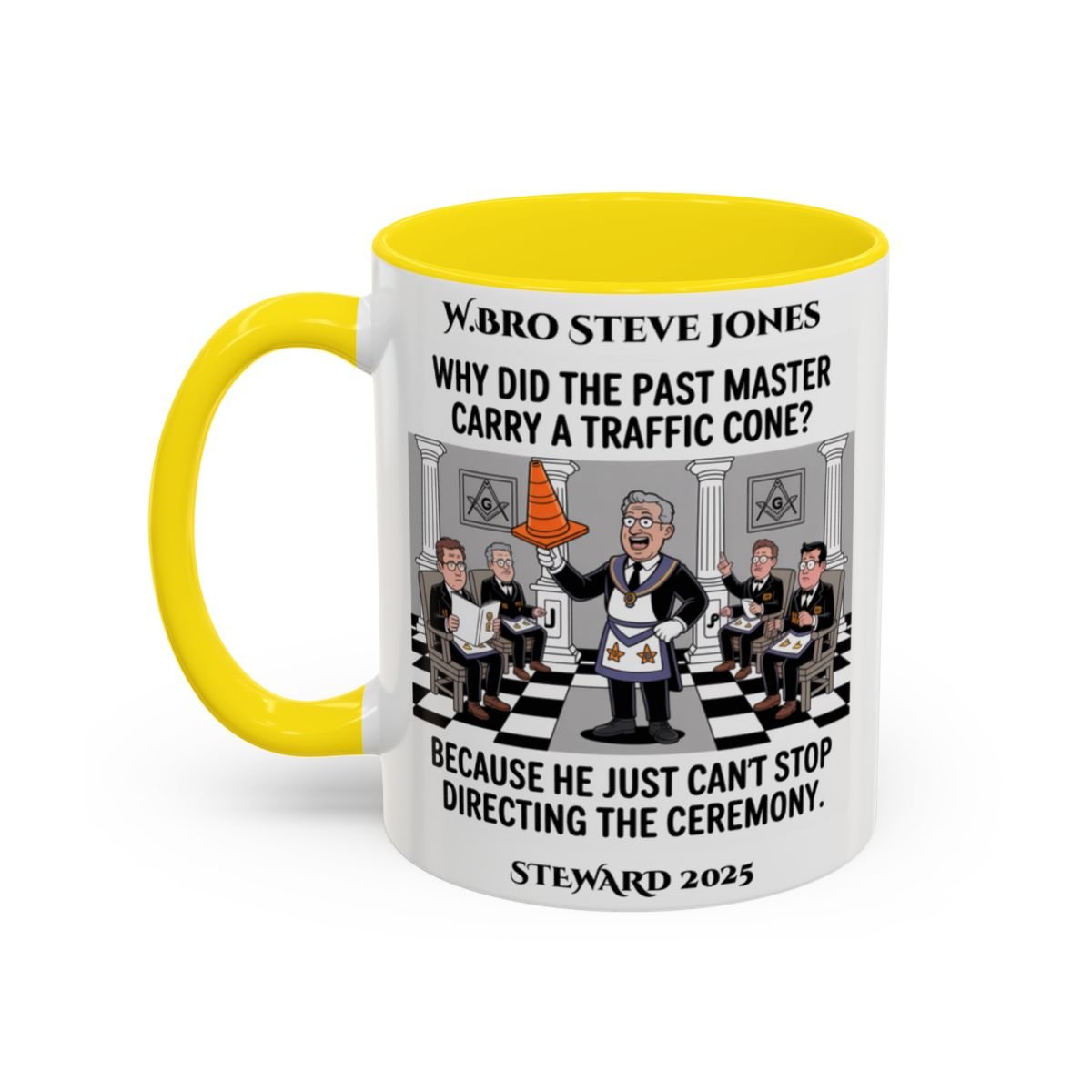 Premium Personalised Freemason Colour Rim Mug - Meme - Traffic Cone - Masonic Mugs