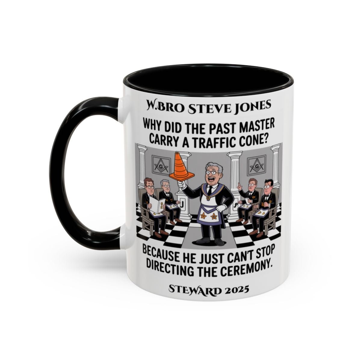 Premium Personalised Freemason Colour Rim Mug - Meme - Traffic Cone - Masonic Mugs