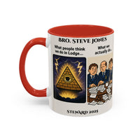 Premium Personalised Freemason Colour Rim Mug - Meme - What we actually do - Masonic Mugs