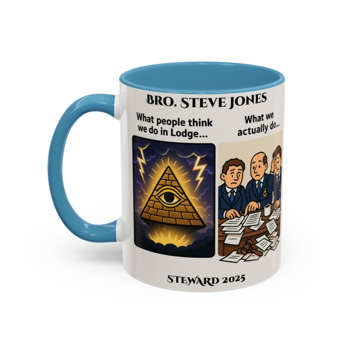 Premium Personalised Freemason Colour Rim Mug - Meme - What we actually do - Masonic Mugs