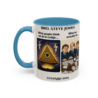 Premium Personalised Freemason Colour Rim Mug - Meme - What we actually do - Masonic Mugs