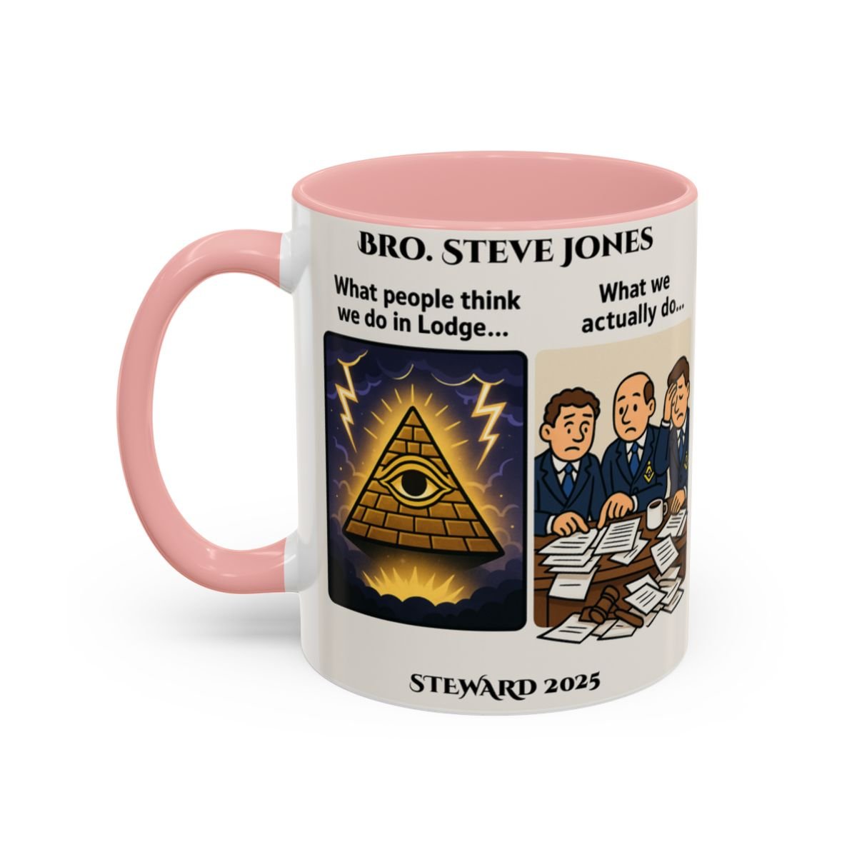 Premium Personalised Freemason Colour Rim Mug - Meme - What we actually do - Masonic Mugs