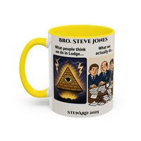Premium Personalised Freemason Colour Rim Mug - Meme - What we actually do - Masonic Mugs